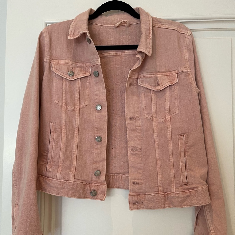 Jean jacket hand embroidered pink